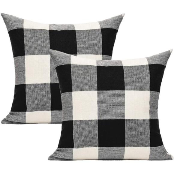 Outdoor Farmhouse Buffalo Plaids Throw Pillow Covers 18x18 Set of 2 - Picture 1 of 7